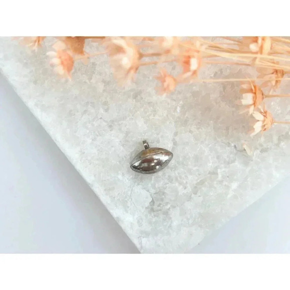 Silver Toned Football Shaped Vintage Simple Dainty Minimal Pendant Charm Trinket - Picture 6 of 6